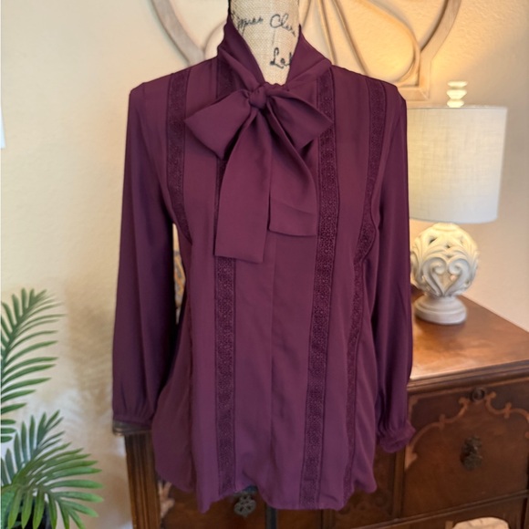Ann Taylor Maroon Blouse with Bow Accent - Picture 1 of 13